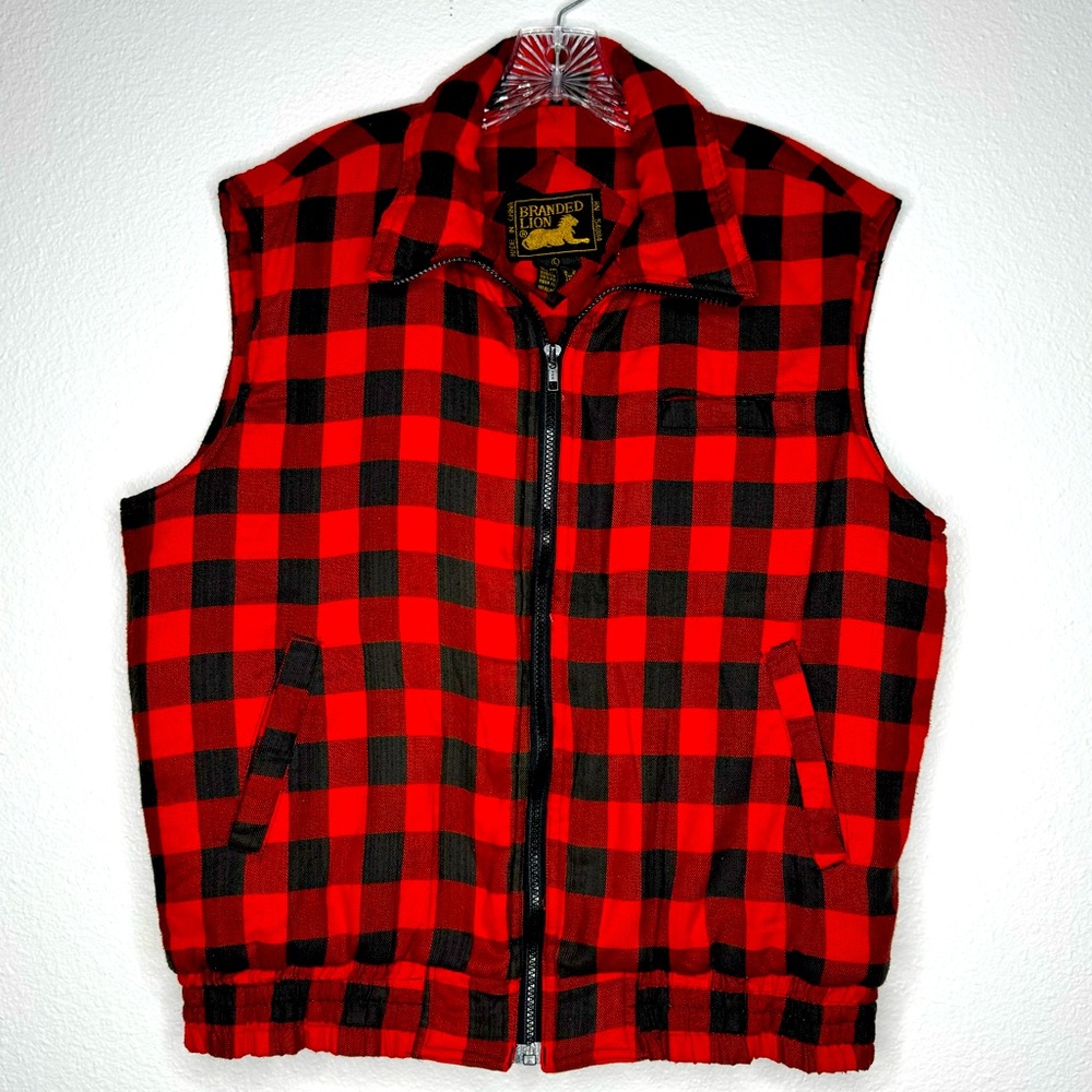 Branded Lion Vintage Buffalo Check‎ Plaid Zip Up Vest - Elastic Waist - Size L